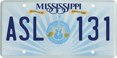 MS license plate ASL131