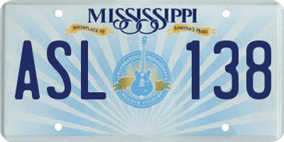 MS license plate ASL138