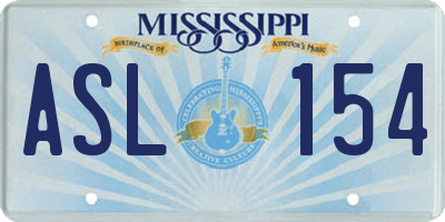 MS license plate ASL154
