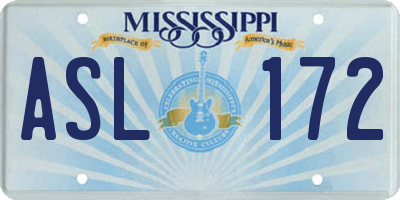 MS license plate ASL172
