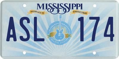 MS license plate ASL174
