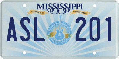 MS license plate ASL201