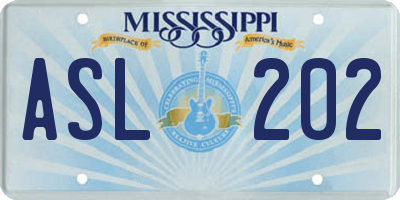 MS license plate ASL202