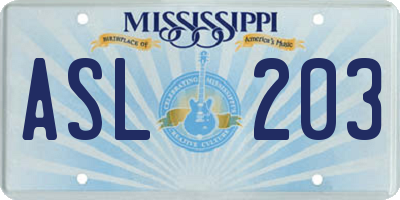 MS license plate ASL203