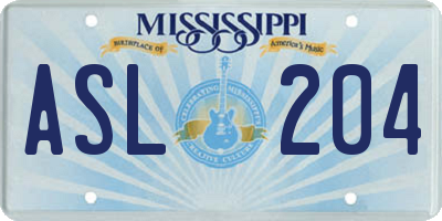 MS license plate ASL204