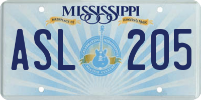 MS license plate ASL205