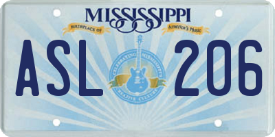 MS license plate ASL206