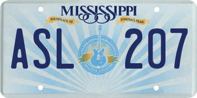 MS license plate ASL207