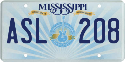 MS license plate ASL208