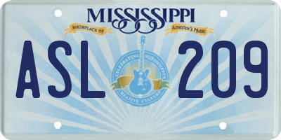 MS license plate ASL209