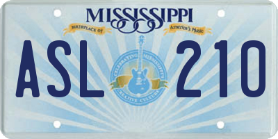 MS license plate ASL210