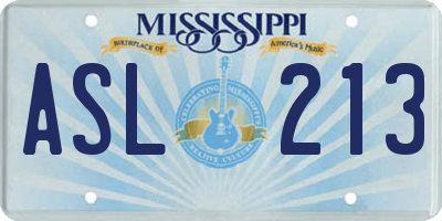 MS license plate ASL213