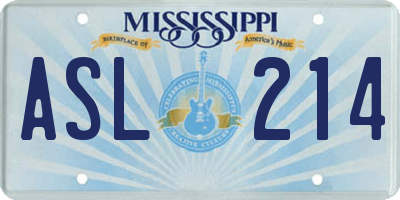 MS license plate ASL214