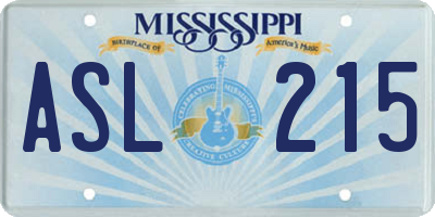 MS license plate ASL215