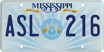 MS license plate ASL216