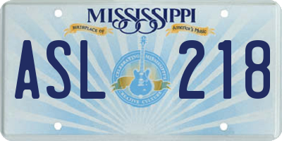MS license plate ASL218