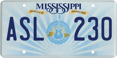 MS license plate ASL230