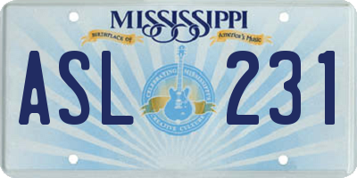 MS license plate ASL231