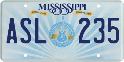 MS license plate ASL235
