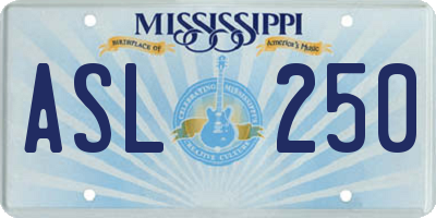 MS license plate ASL250