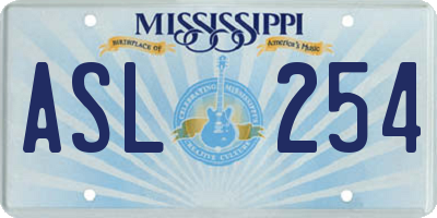 MS license plate ASL254