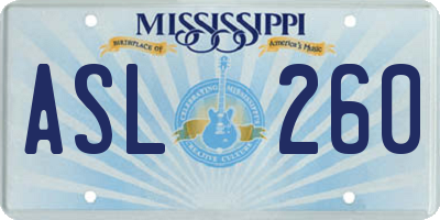 MS license plate ASL260