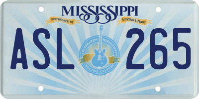 MS license plate ASL265