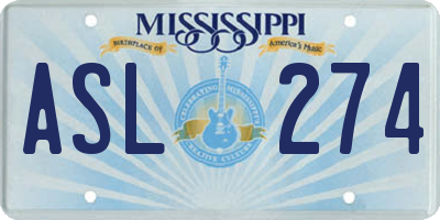 MS license plate ASL274