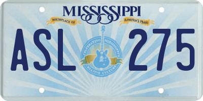 MS license plate ASL275
