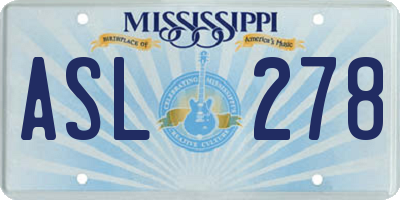 MS license plate ASL278