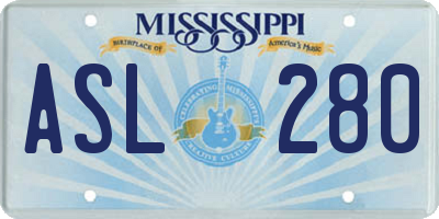 MS license plate ASL280