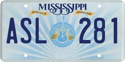 MS license plate ASL281
