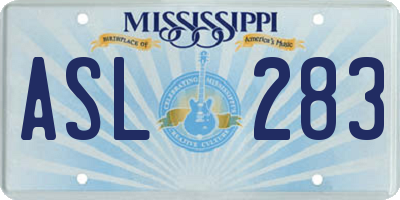 MS license plate ASL283