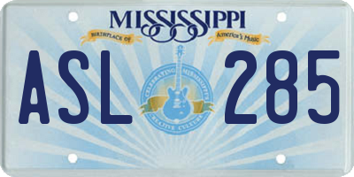 MS license plate ASL285