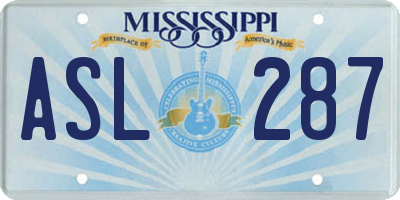 MS license plate ASL287