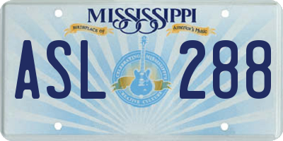 MS license plate ASL288