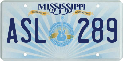 MS license plate ASL289