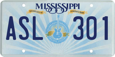 MS license plate ASL301