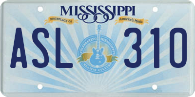 MS license plate ASL310