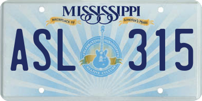 MS license plate ASL315