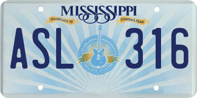 MS license plate ASL316