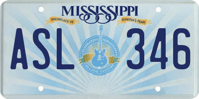 MS license plate ASL346