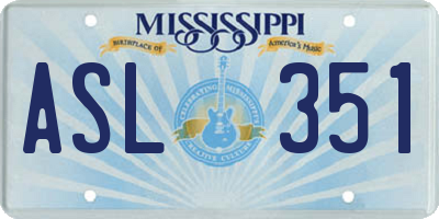 MS license plate ASL351