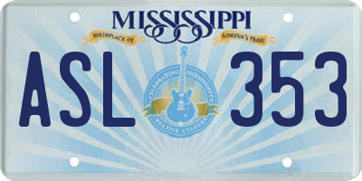 MS license plate ASL353