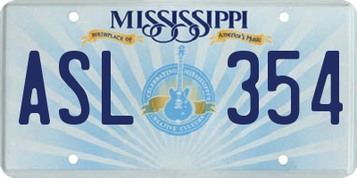 MS license plate ASL354