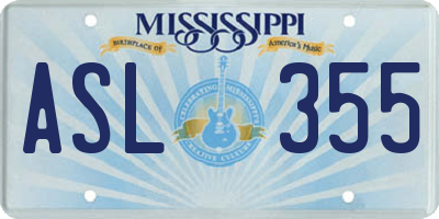 MS license plate ASL355