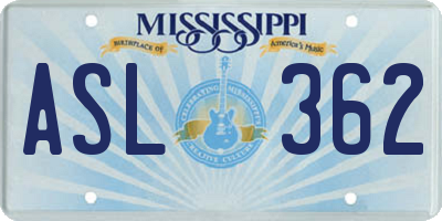 MS license plate ASL362