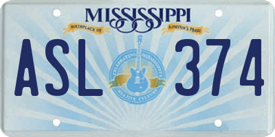 MS license plate ASL374
