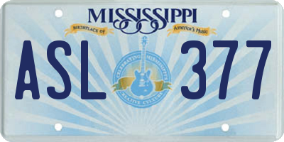 MS license plate ASL377
