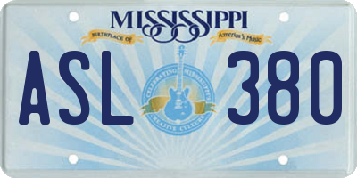MS license plate ASL380